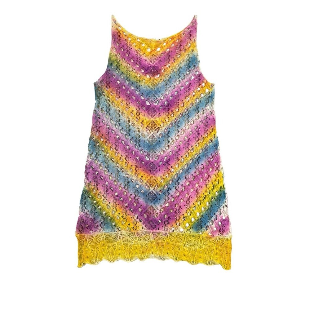 Sample Rainbow Chevron Lace Crochet Cover Up Tunic Dress Boho Festival Size M
